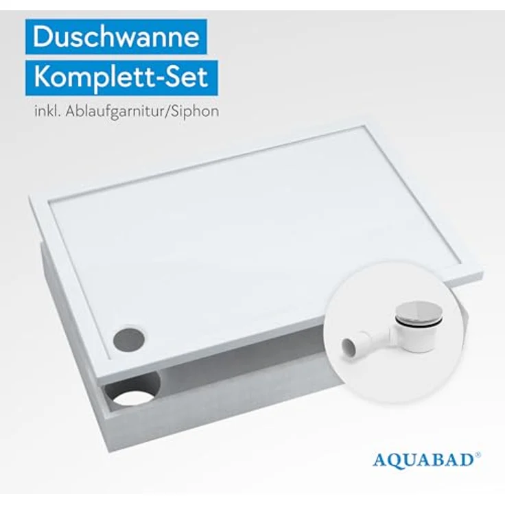 Aquabad® Duschwanne BASIC Smooth White, Rechteckige Acryl-Duschwanne mit Styroporträger und Ablaufgarnitur, 80x100 cm – Bild 2