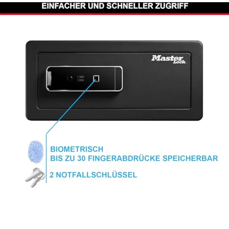 MASTER LOCK LX110BEURHRO Frei stehend sicher Schwarz 2 Schlüssel Lesegerät für den Fingerabdruck 25 4 l Boden - Wand Akku – Bild 7