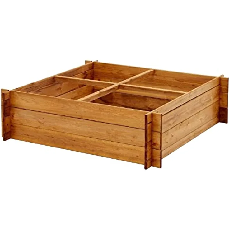 NATIV Pflanzkasten aus Holz | Kräuterbeet mit 4 Pflanzzonen | Hochbeet 100 x 100 x 30 cm (L x B x H) | Blumenkasten aus FSC-zertifiziertem Holz | Einfach aufbaubares Gemüsebeet