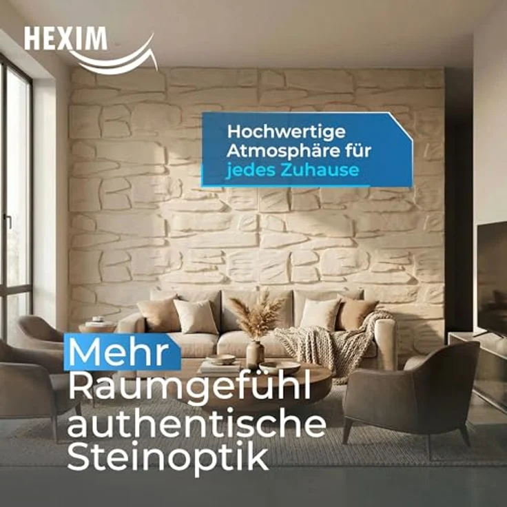 HEXIM FP110 Fassadenpaneel 121x50cm, 3D Steinoptik Weiß, EPS Styropor mit Acrylbeschichtung, UV-beständig für Innen- & Außenbereich (0,61m²) – Bild 4