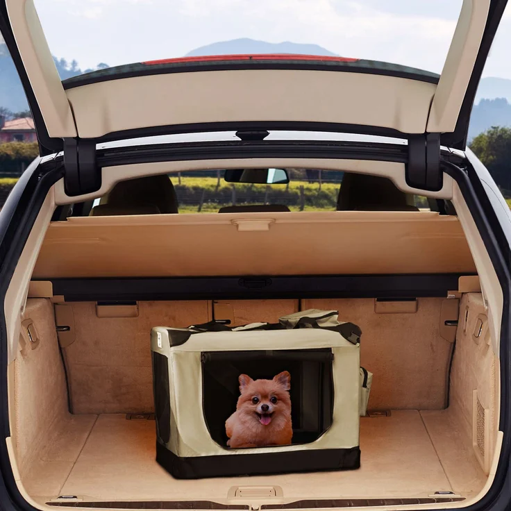 Juskys Hundetransportbox Lassie S (beige) faltbar - 34 x 50 x 36 cm - Hundetasche mit Decke, Tasche & Griffen – Stoff Transportbox für Hunde – Bild 2