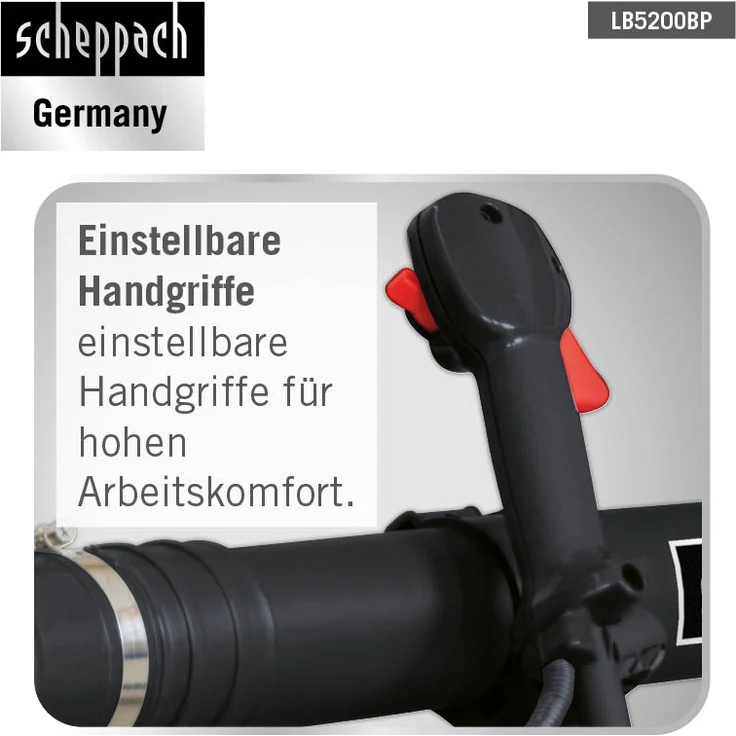 Scheppach Benzin Laubbläser LB5200BP, Anti-Vibrationssystem, 51,7 cm³ 2-Takt-Benzinmotor 1400W, Luftgeschwindigkeit 295 km/h, rückentragbar – Bild 11