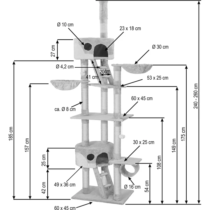 tectake Kratzbaum Hansi 260cm - grau/weiß – Bild 6