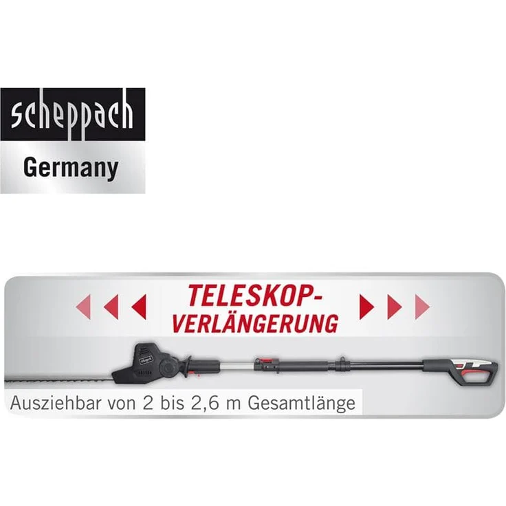 Scheppach Elektro Teleskop Heckenschere TPH500 (500 W, Schnittlänge 410mm, Schnitt- Ø 18mm, teleskopierbar, 5-stufig neigbar, Reichweite 4,5m) inkl. Schnellverschluss/Schultergurt – Bild 3