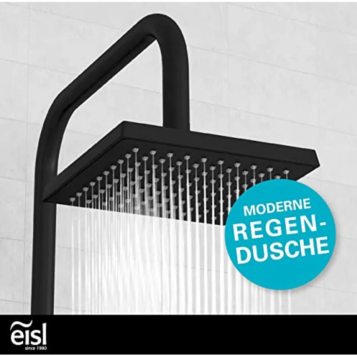 EISL EASY ENERGY Duschset schwarz, Duschsystem ohne Armatur 2 in 1 mit großer Regendusche (170x170 mm) und Handbrause ohne Armatur ideal zum Nachrüsten, komplettes Montageset DX12004BL-A – Bild 2