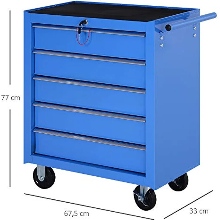 Homcom® Fahrbarer Werkstattwagen Werkzeugwagen Rollwagen Werkzeugkasten mit 5 Schubladen blau – Bild 8