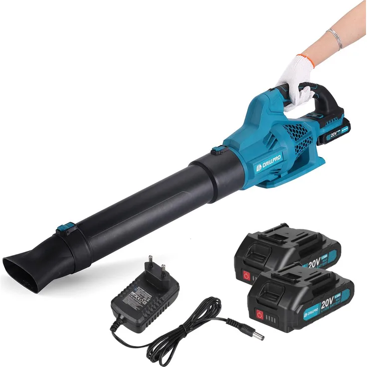 INSMA Drillpro Akku-Laubbläser Bürstenlos, 6 Stufen, 8000-17000 U/min, 790 m³/h, leicht & ergonomisch, mit 2x Akkus
