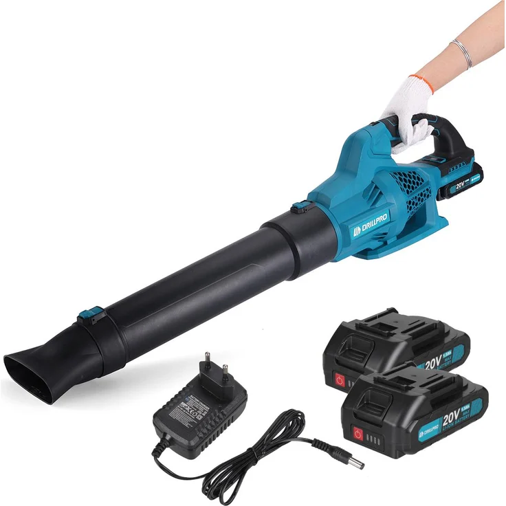 INSMA Drillpro Akku-Laubbläser Bürstenlos, 6 Stufen, 8000-17000 U/min, 790 m³/h, leicht & ergonomisch, mit 2x Akkus