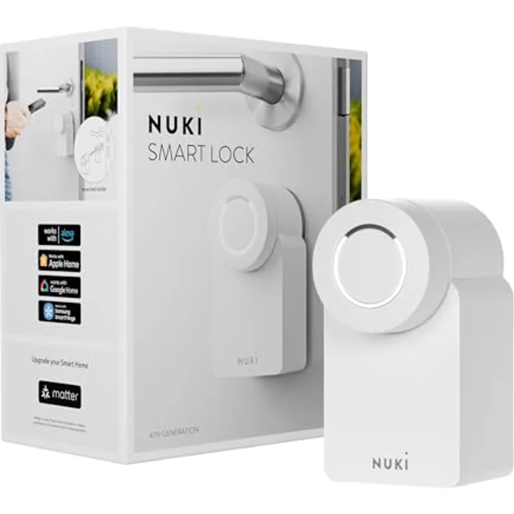 Nuki Smart Lock (2023), smartes Türschloss mit Matter für schlüssellosen Zutritt, automatische Türöffnung, Fernzugriff, weiß