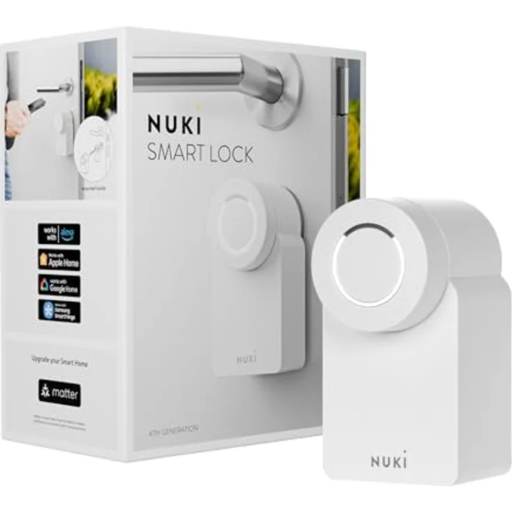 Nuki Smart Lock (2023), smartes Türschloss mit Matter für schlüssellosen Zutritt, automatische Türöffnung, Fernzugriff, weiß – Bild 1