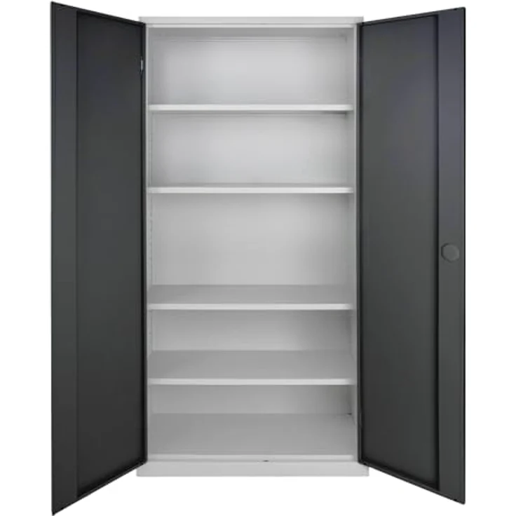 ADB Flügeltürenschrank RAL7035 / 7016, H 1950 x B 920 x T 420 mm | Metallschrank mit 50 kg Traglast pro Fachboden, lichtgrau anthrazitgraue Türen – Bild 3