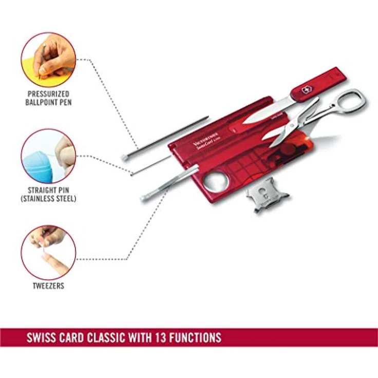 Victorinox Taschenmesser Swiss Card Lite (13 Funktionen, LED-Licht, Lupe) rot transparent – Bild 3