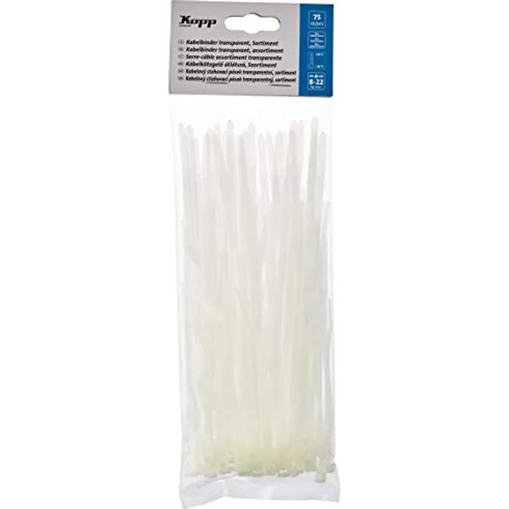 Kopp 356800097 Kabelbinder, Sortiment: je 25 Stück: 100, 150 und 200 mm, transparent