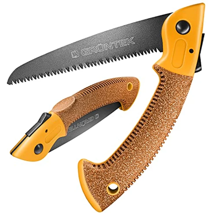 GRÜNTEK Klappsäge ZANDER, gehärtetes Carbonstahl Sägeblatt 180mm, rutschfester Korkgriff, TEFLON-beschichtete Klinge mit 4 Positionen ideale Outdoor Campingsäge Taschensäge Pocketsäge Astsäge – Bild 1