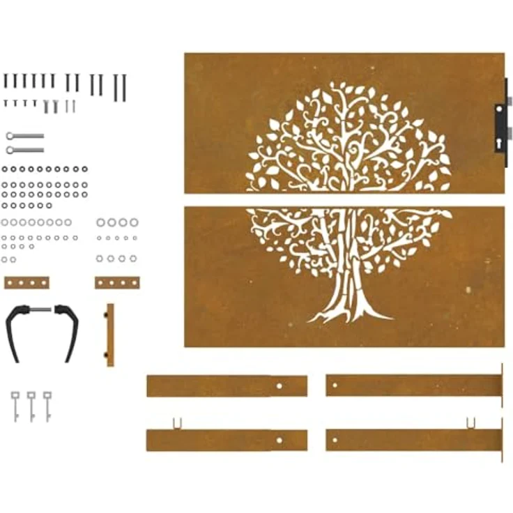 vidaXL Gartentor 105x105 cm Cortenstahl Baum-Design Abschließbar Zauntor, Rostig - Preisvergleich – Bild 8