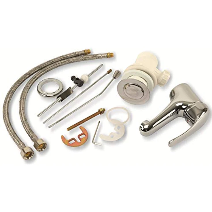 Schütte 41100 ATHOS PLUS, Waschtischarmatur mit Zugstange, Wasserhahn für das Bad mit Ablaufgarnitur, zeitloses Design, geräuscharme Kartusche, chrom – Bild 2