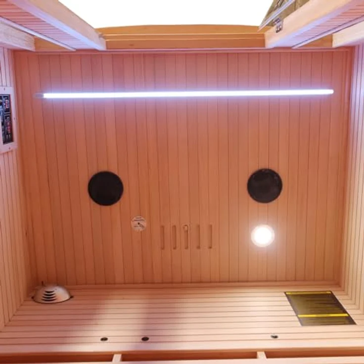 TroniTechnik Infrarotkabine MANILA 130 Wärmekabine, 5 Vollspektrumstrahler, BxTxH: 100 x 100 x 190 cm, Farblichttherapie, Ionisator, Ozondesinfektion, Aromatherapie, Multimedia, USB & Bluetooth – Bild 5