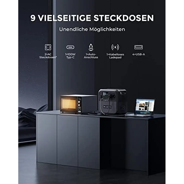 BLUETTI Tragbare Powerstation AC180, 1152Wh LiFePO4 Solargenerator mit 2 1800W (2700W Spitze) AC Ausgänge, Schnellladung von 0-80% in 45 Minuten, Balkonkraft Notstrom für Camping, Reise, Stromausfall – Bild 3