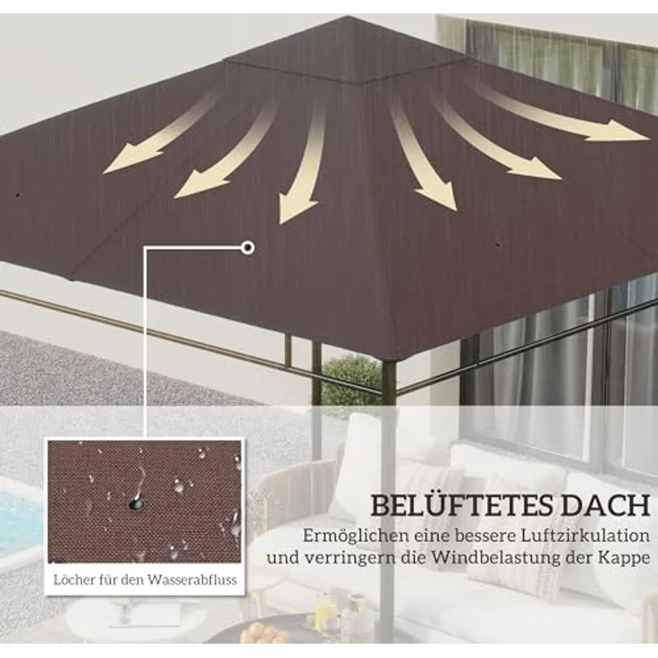 Outsunny Pavillon-Ersatzdach 298x295 cm Kaffee, wasser- und UV-beständig, mit 8 Wasserablasslöchern – Bild 5