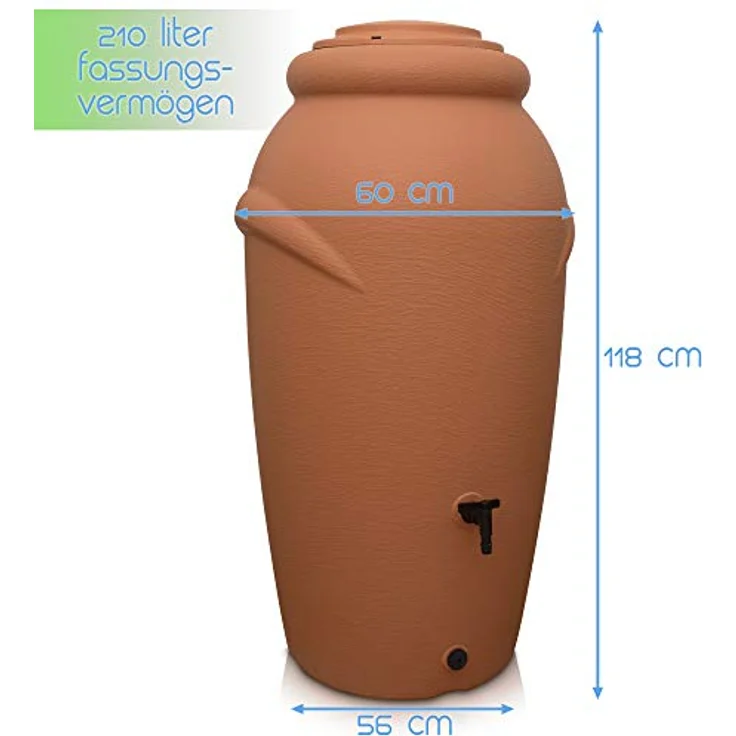 YourCasa Regentonne 210 Liter [Amphore Design] - Frostsicher, mit Wasserhahn, Terracotta – Bild 5
