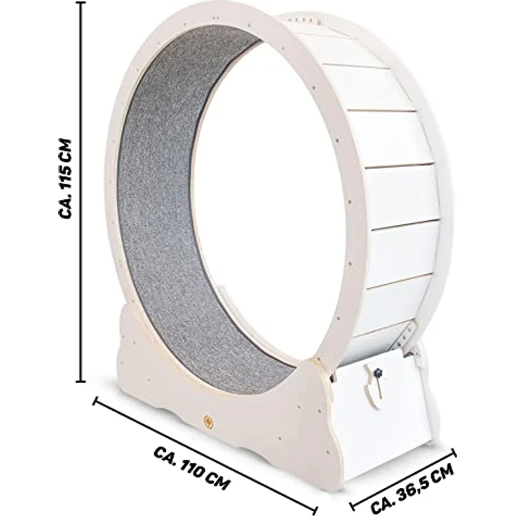 CanadianCat Company | Katzenlaufrad aus Holz - CatInMotion - Spiel- & Traininggerät für Katzen | Bausatz Weiß - L Ø100cm | 110 x 36,5 x 115 cm – Bild 3