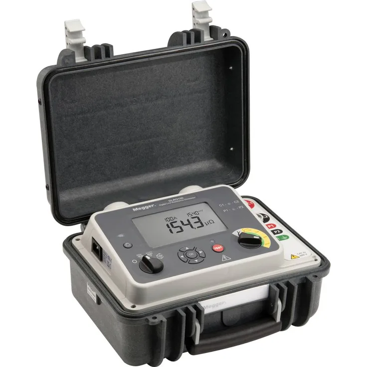 Megger DLRO100XB (P2 - SCHUKO) Mikroohmmeter, 100 A Konstantstrom, integrierte Lithium-Ionen-Batterie, für manuelle/automatische Prüfungen