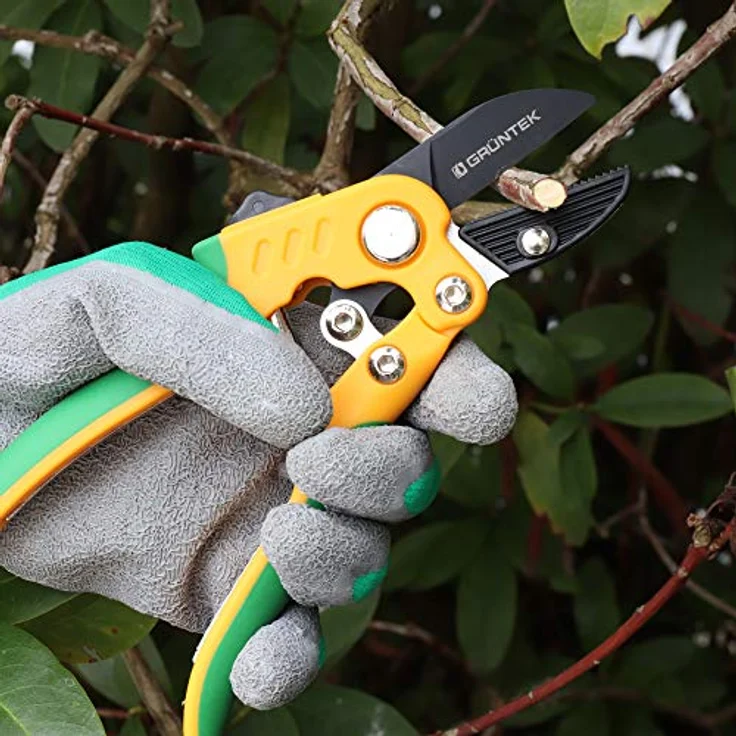 GRÜNTEK Amboss Gartenschere STAR, 220 mm, SK5 Klinge Teflon-beschichtet, ergonomische Soft-Touch Griffe, Einhand-Schnellverschluss, bis Ø 20 mm – Bild 5