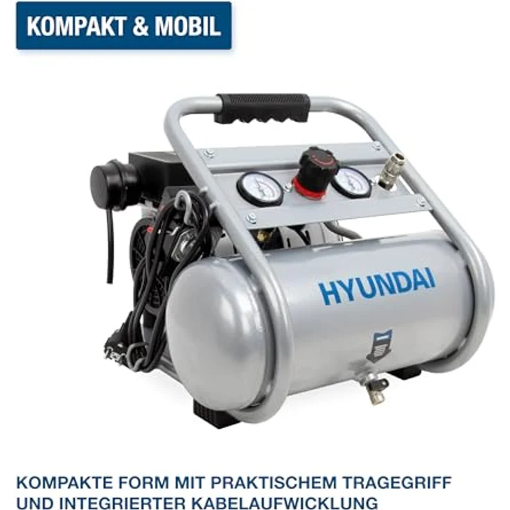 HYUNDAI Silent Kompressor SAC75008, tragbar, ölfrei, 9 bar, 8L, 49 dB, 750 W / 1 PS – Bild 9
