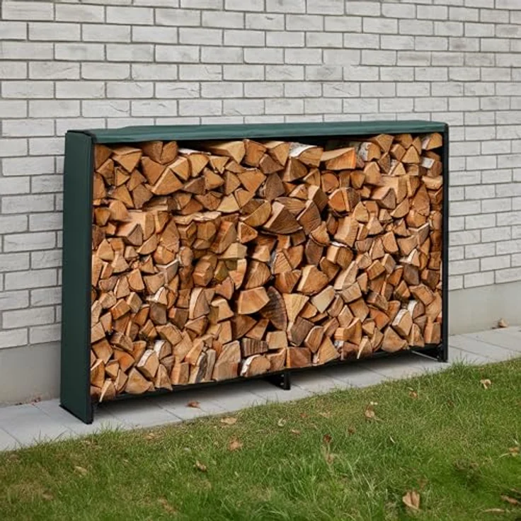 Relaxdays Kaminholzregal mit Abdeckung, aus Eisen, HBT: 110x200x29 cm, für Holz ab 25 cm, schwarz/grün – Bild 2