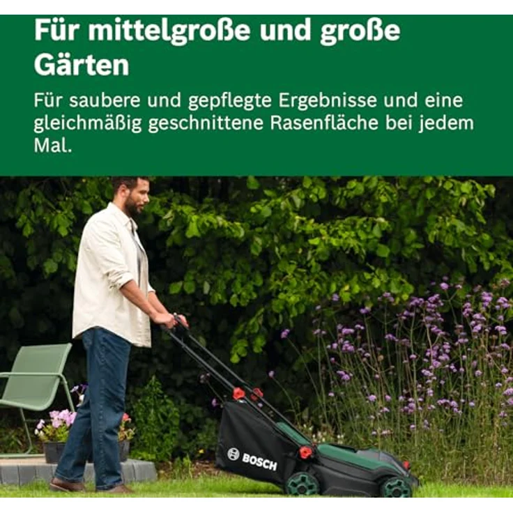 Bosch Akku-Rasenmäher Rotak18V2-38, 38 cm Schnittbreite, inkl. 2 x 18 V Akkus und Ladegerät, 3-in-1 Funktionalität und zentraler Schnitthöhenverstellung – Bild 4