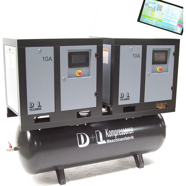 Apex Tandem Schraubenkompressor 15kW, 2x7,5 kW, 1900 l/min, wartungsfreier Direktantrieb, 10 bar, Touchpanel