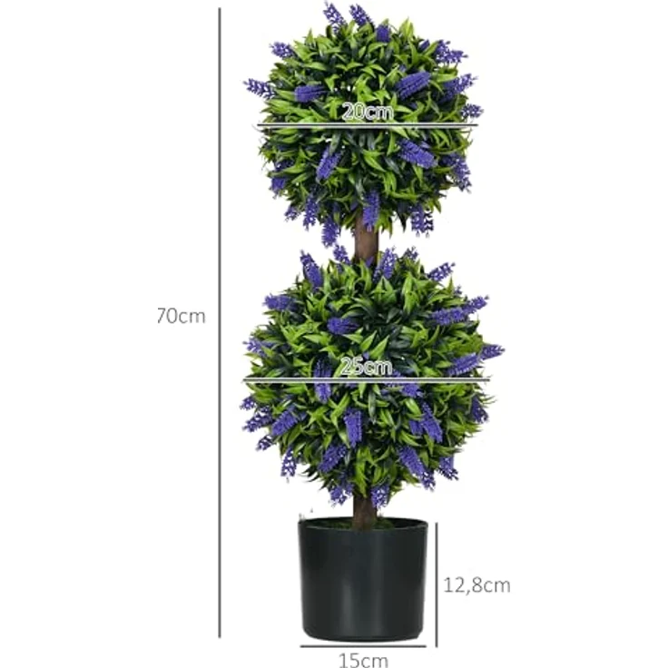 HOMCOM Künstliche Pflanzen 2er-Set, UV-beständige Kunstpflanze im Blumentopf, 70 cm Zimmerpflanze mit Lavendel für Wohnzimmer, Garten – Bild 5