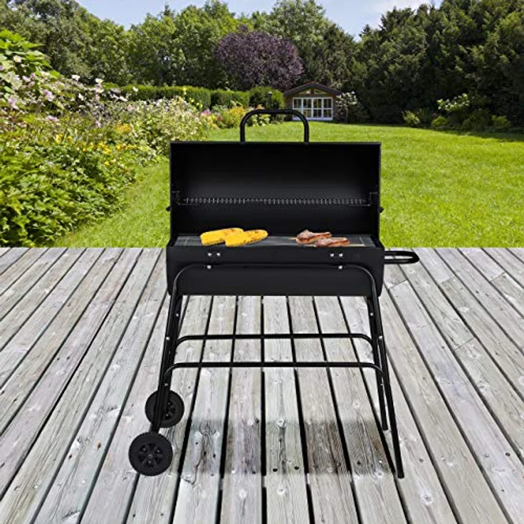 Holzkohlegrill, XXL Grillwagen mit Deckel, verstellbare Belüftung, stabil, HBT: 96,5 x 103 x 64,5 cm, schwarz – Bild 2