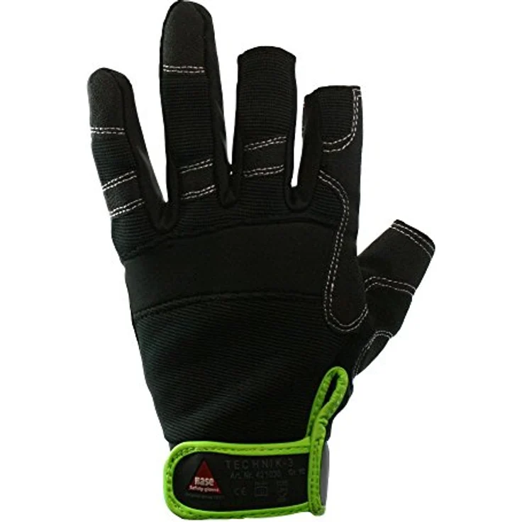 Hase Safety Gloves Leder-Arbeitshandschuhe Technik 3 Finger Montage Handschuh Outdoor Mechaniker (Paar, 1-St., VPE= 1 Paar, Gr 8-12) High-Quality Velcro/ High-Quality Klettverschluss, schwarz – Bild 1