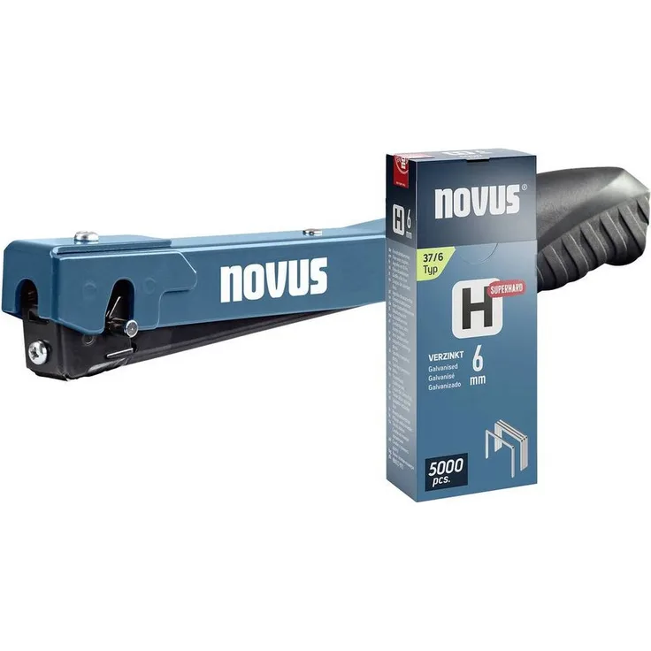 NOVUS Nagler Hammertacker J-022 Set + 5000 Feindrahtklammern - Leichter vollmetallischer Tacker mit rutschfestem Griff, ideal für universellen Einsatz