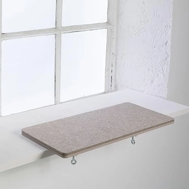LucyBalu® Premium Katzen Fensterbankliege | Katzenliege für Fensterbank | Katzen Fensterliege | Fensterbrett Verbreiterung 64x32x2cm | Katzenbett Fensterbank mit Filzauflage & Metallbefestigung Sand - Preisvergleich – Bild 1