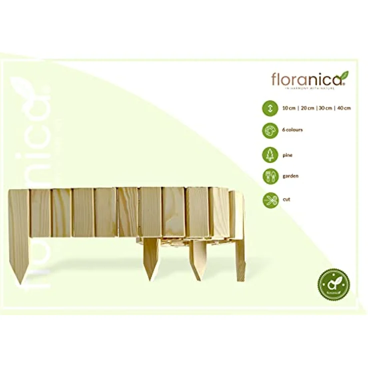 Floranica Rollborder II Flexibler Holzzaun 203cm (kürzbar) Höhe: 10cm Unbehandelt Kiefernholz Beeteinfassung Rasenkante Beetumrandungen – Bild 2