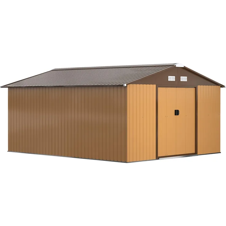 MH Handel GmbH Geräteschuppen, Wetterfestes Gartenhaus aus verzinktem Stahl, mit Belüftungsfenstern und Schiebetüren, Gelb