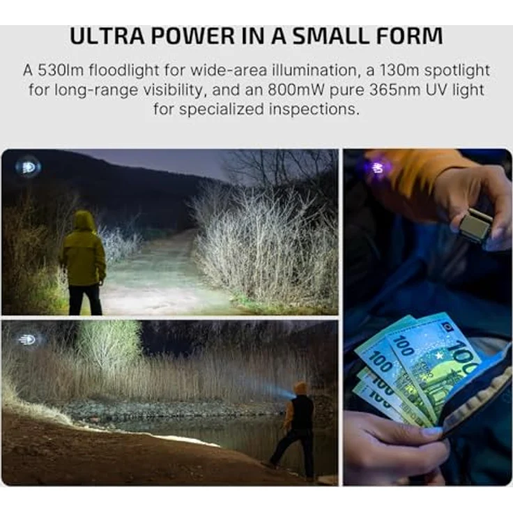 OLIGHT Oclip Ultra, EDC-Taschenlampe mit 530 Lumen, 3 Lichtmodi (Flutlicht, Strahler, UV), USB-C-wiederaufladbar, IPX6 wasserdicht, 55 g (Olivgrün) – Bild 5