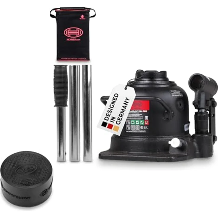 HEYNER® DoubleLift 10t Extra Low PRO, hydraulischer Wagenheber mit alca® Gummiauflage, hubhöhenverstellbar 125–225 mm, schwarz – Bild 1