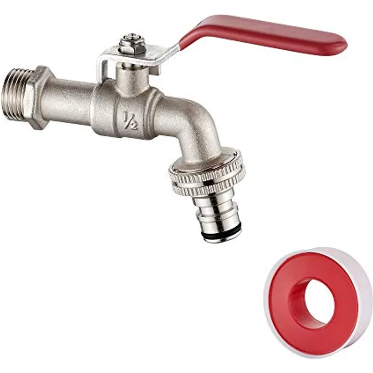 Ibergrif Wasserhahn Waschmaschine 1/2 zoll mit Schlauchanschlüsse - Kugelhahn Frostsicher -10℃, High Temperature Resistance 120℃, Absperrhahn Tropffrei, Wasserhahn Aussen Messing
