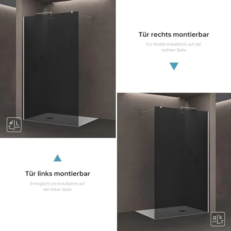 doporro Walk-in-Dusche Duschwand Bremen1VG, 8 mm ESG Sicherheitsglas, NANO-Beschichtung, dunkelgrau – Bild 7