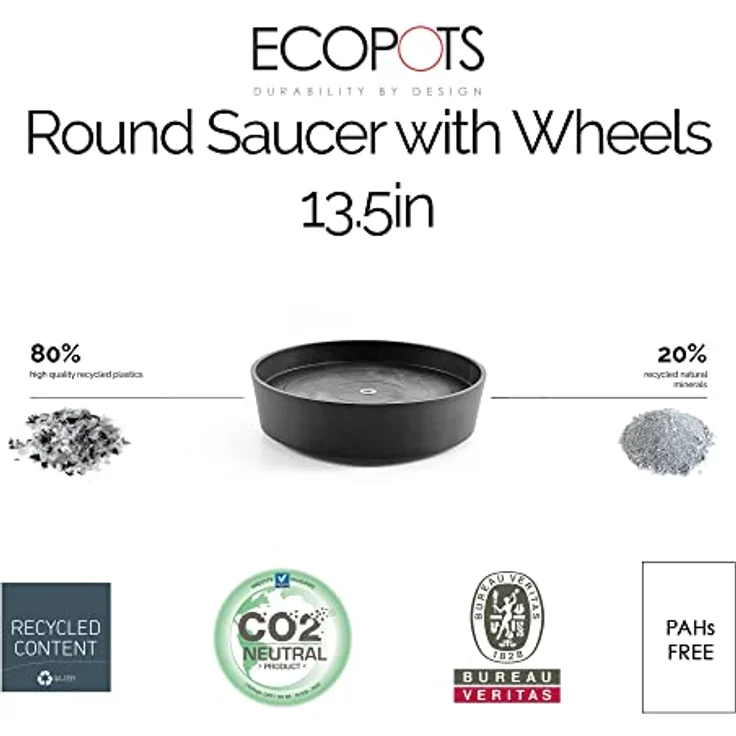 ECOPOTS Blumentopfuntersetzer SAUCER WHEELS Dark Grey, mit Rollen, BxTxH: 34,1x34,1x9 cm – Bild 3