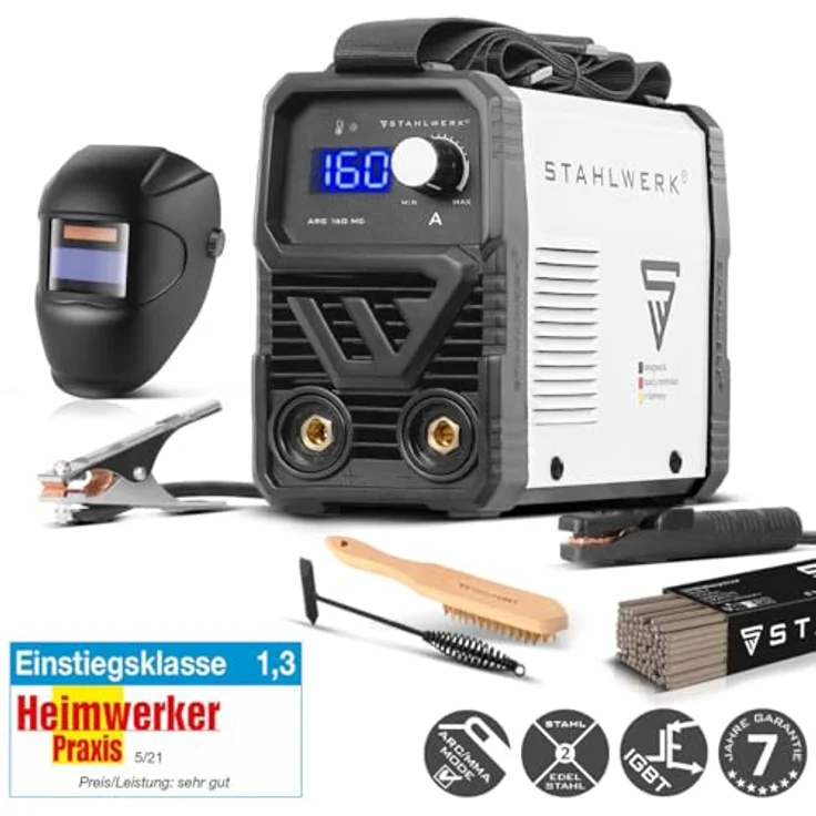 STAHLWERK ARC 160 MD - DC Schweißgerät, 160 Ampere Vollausstattung für MMA und WIG, inkl. Schutzhülle und Schweißhelm ST-450R – Bild 2