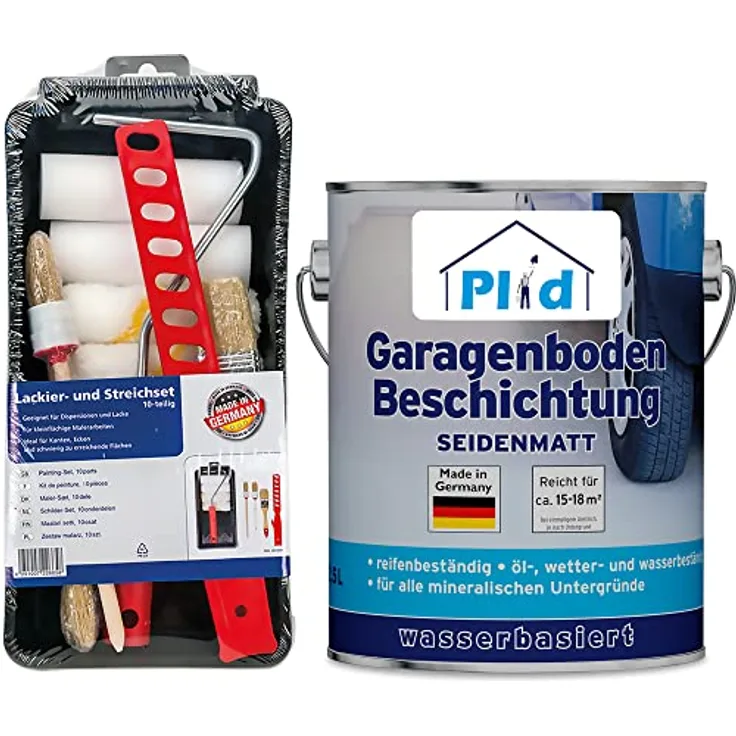 plid® Garagenboden- Betonfarbe Silbergrau satin - [SPEZIALBESCHICHTUNG FÜR GARAGENBÖDEN] - frostsicher - beständig gegen Motoröl - Bremsflüssigkeit - Diesel & Heizöl - Made in Germany 2,5l Set