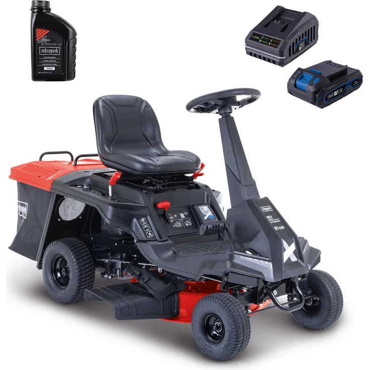 Scheppach MR225-61 Benzin Aufsitzrasenmäher, 6PS, 61 cm Schnittbreite, 150 L Fangbox, Hybrid-Startsystem, 4 Vorwärtsgänge, geeignet für Rasenflächen bis 2600 m2