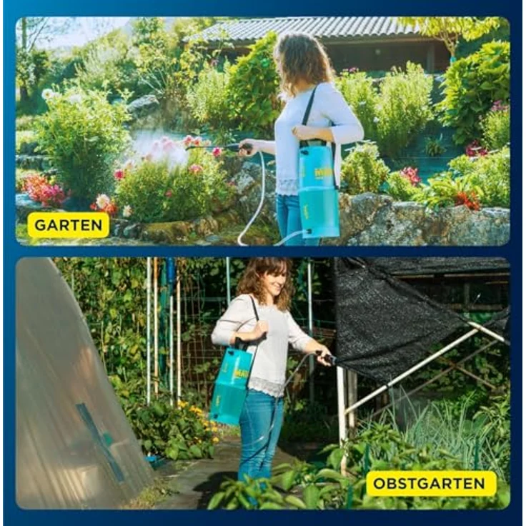 Matabi Polita 7, Manueller Drucksprüher mit 5L Kapazität, verstellbarer Düse und Fiberglaslanze, durchsichtiger Tank, blau – Bild 3