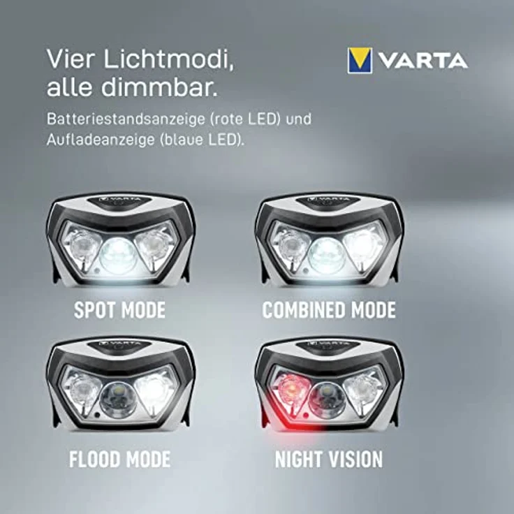 VARTA Stirnlampe LED, wiederaufladbare Kopflampe, Outdoor Sports H30R Wireless Pro, kabelloses Laden, wasserdicht, schwenkbarer Kopf, Dimmfunktion, ideal für Camping, Joggen, Wandern – Bild 5