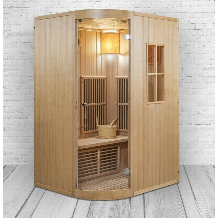 DEKO VERTRIEB BAYERN Infrarotkabine XXL Luxus Infrarotsauna + Infrarotkabine Kombi SET Sauna inkl. Saunaofen, Holzart Pacific Coast Hemlock, 9 Flächenstrahler, Saunaofen 4500 W - Kanadisches Tannenholz, Luxus LED Beleuchtung, 4 Personen, inkl. Zubehör – Bild 1