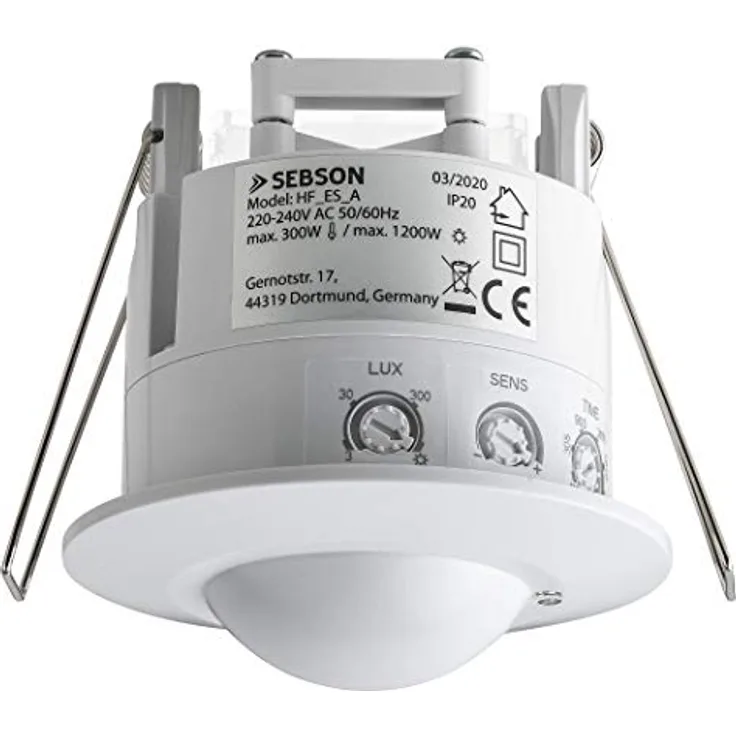 SEBSON® Bewegungsmelder Innen, Unterputz, HF Sensor LED geeignet, Decken Montage programmierbar, Bewegungssensor 2-16m/ 360°,3-Draht